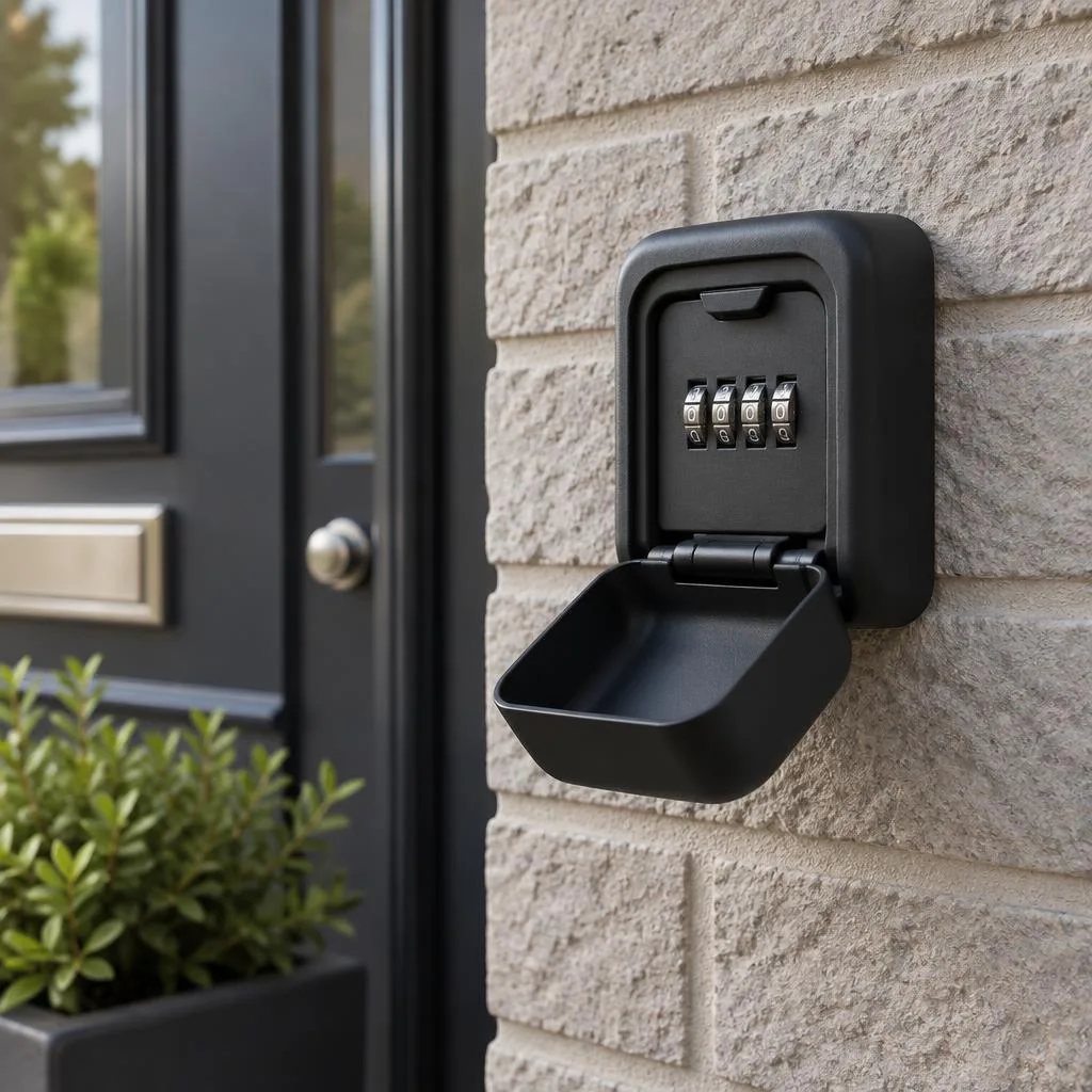 Key safe installed beside a front door
